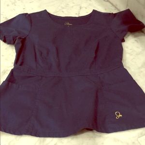 Jaanuu Navy peplum scrub top